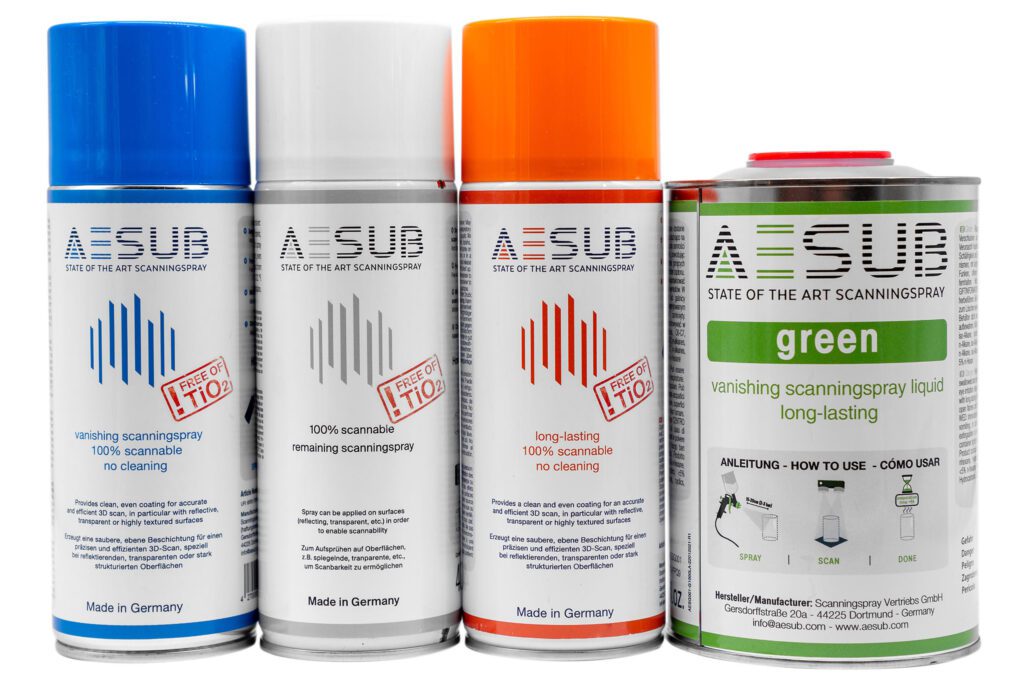 AESUB Scanningsprays in vier Varianten: Blue, white, orange und green.